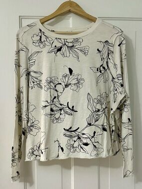 Anthropologie Cream Long-Sleeve Floral Tee